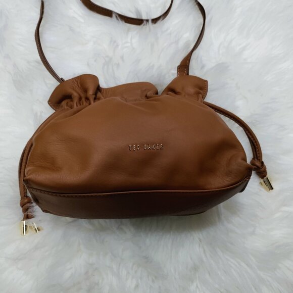 Ted Baker MYLOO Boho Brown Leather Drawstring Crossbody Bucket Bag - Picture 6 of 16
